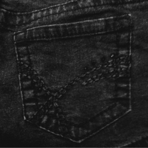 Black Jean Shorts with Gem Accents - Picture 5 of 7